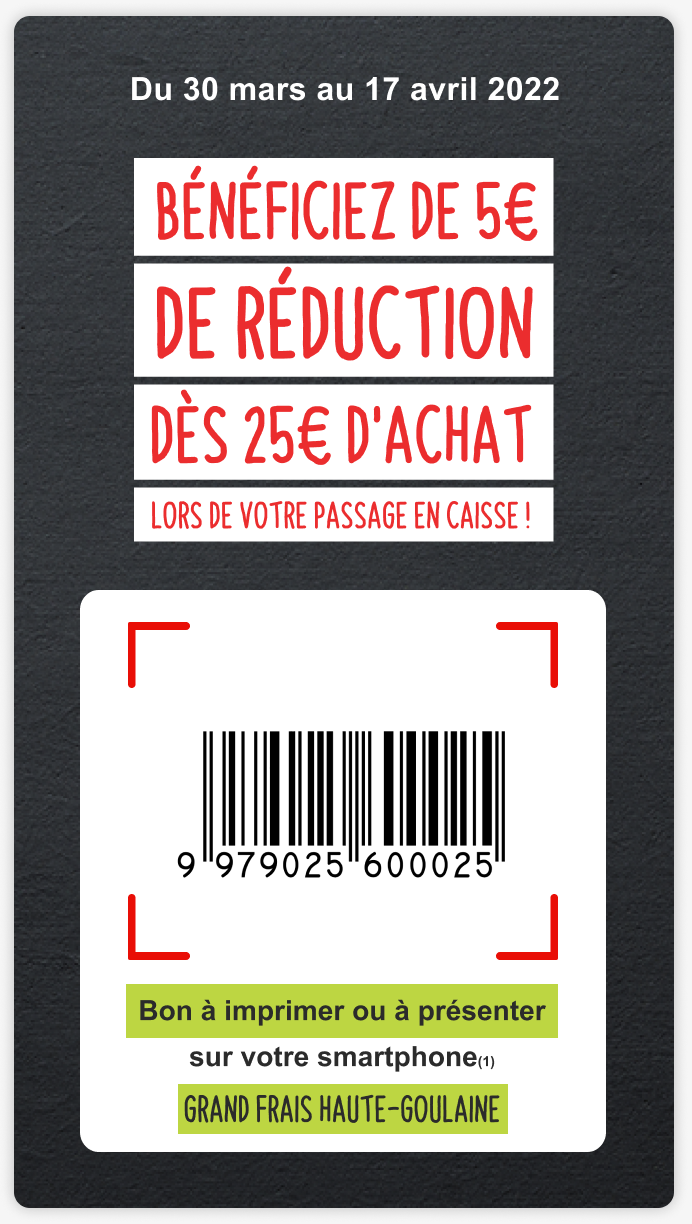 BÉNÉCIEZ DE 5€ DE RÉDUCTION D’ACHAT