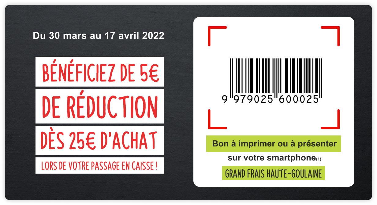 BÉNÉCIEZ DE 5€ DE RÉDUCTION D’ACHAT