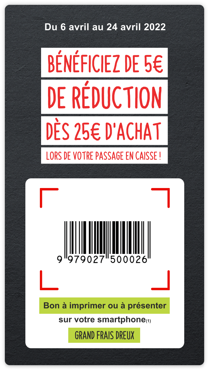 BÉNÉCIEZ DE 5€ DE RÉDUCTION D’ACHAT