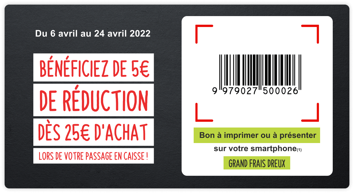 BÉNÉCIEZ DE 5€ DE RÉDUCTION D’ACHAT