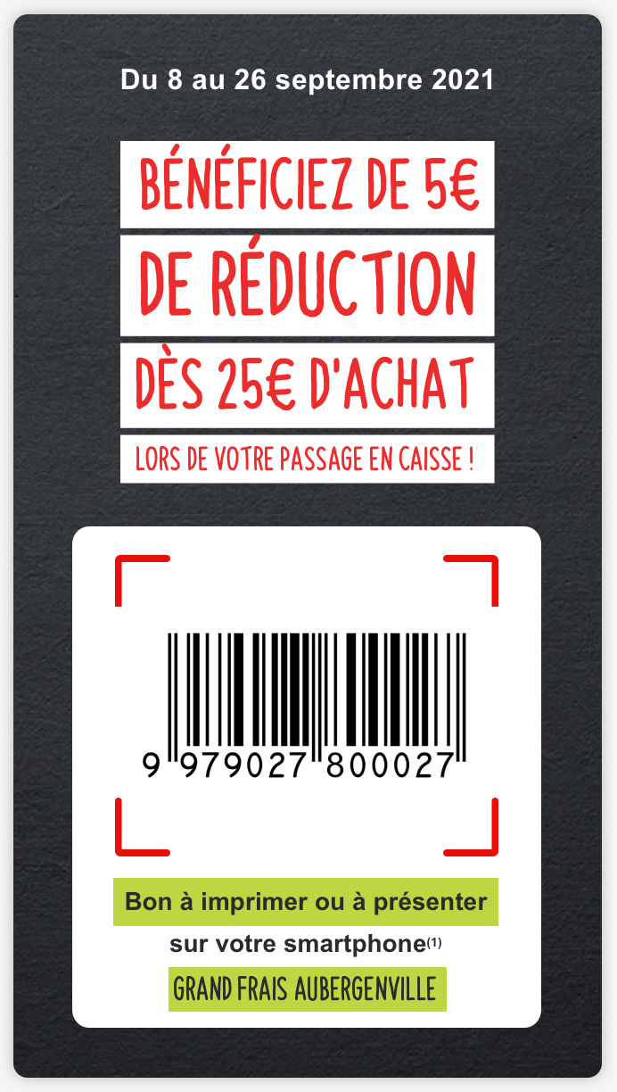 BÉNÉCIEZ DE 5€ DE RÉDUCTION D’ACHAT