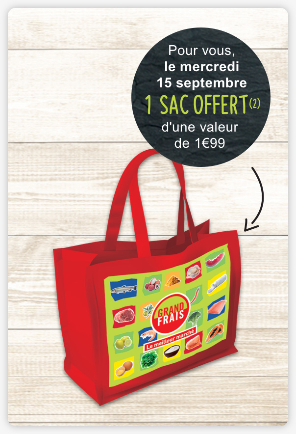 Pour vous, le 24 mars, 1 sac offert(2) d’une valeur de 1€00