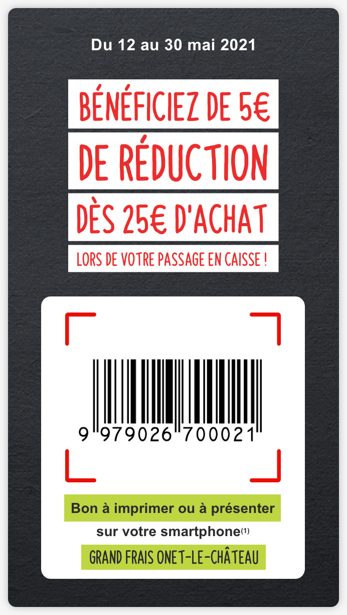 BÉNÉCIEZ DE 5€ DE RÉDUCTION D’ACHAT